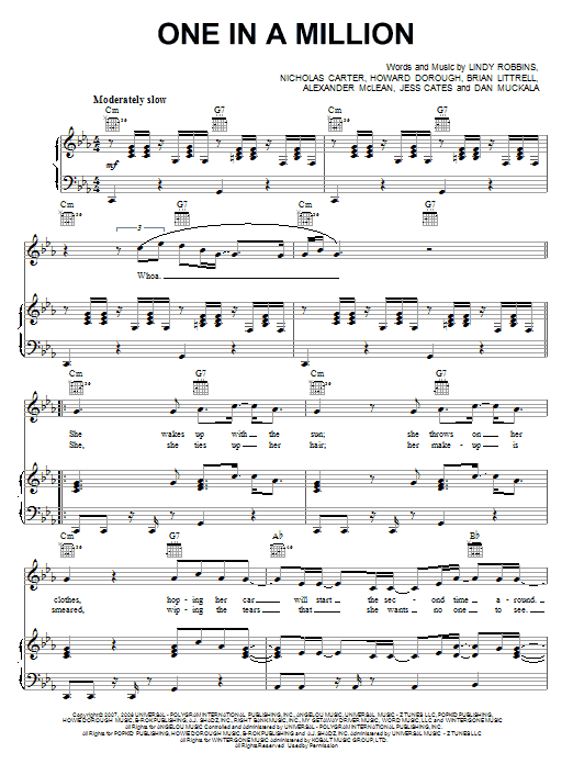 Backstreet Boys One In A Million sheet music notes and chords arranged for Piano, Vocal & Guitar Chords (Right-Hand Melody)
