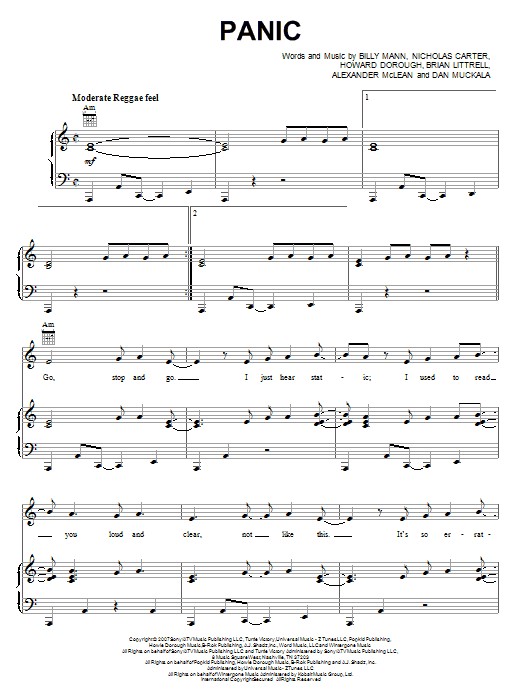Backstreet Boys Panic sheet music notes and chords arranged for Piano, Vocal & Guitar Chords (Right-Hand Melody)