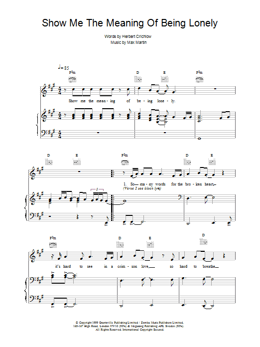 Backstreet Boys Show Me The Meaning Of Being Lonely sheet music notes and chords arranged for Piano, Vocal & Guitar Chords