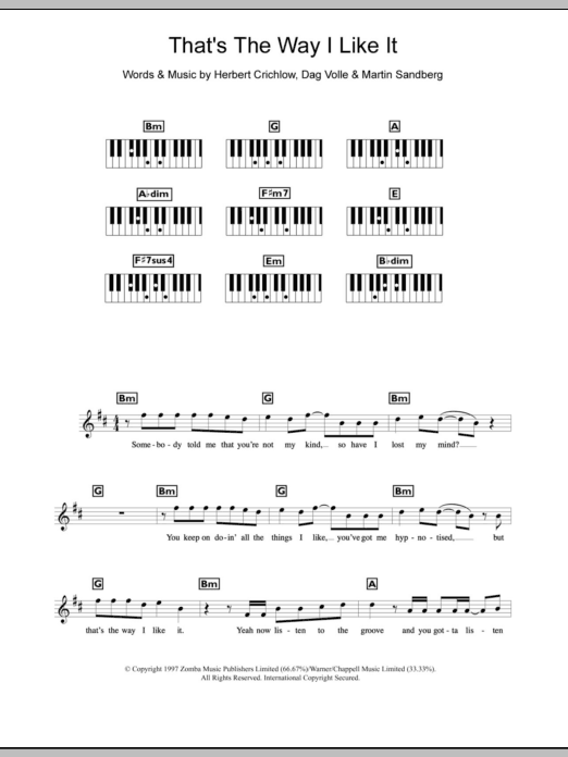 Backstreet Boys That's The Way I Like It sheet music notes and chords arranged for Piano Chords/Lyrics