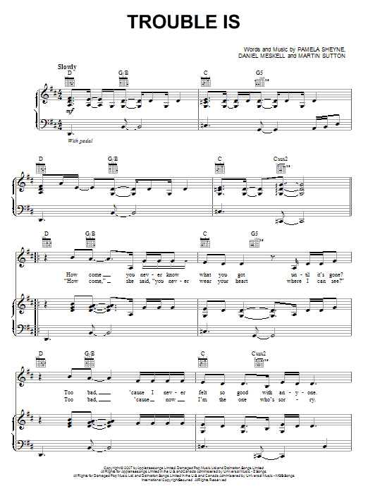 Backstreet Boys Trouble Is sheet music notes and chords arranged for Piano, Vocal & Guitar Chords (Right-Hand Melody)