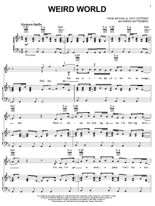 Backstreet Boys Weird World sheet music notes and chords arranged for Piano, Vocal & Guitar Chords (Right-Hand Melody)
