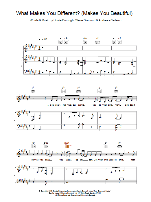 Backstreet Boys What Makes You Different? (Makes You Beautiful) sheet music notes and chords arranged for Piano, Vocal & Guitar Chords