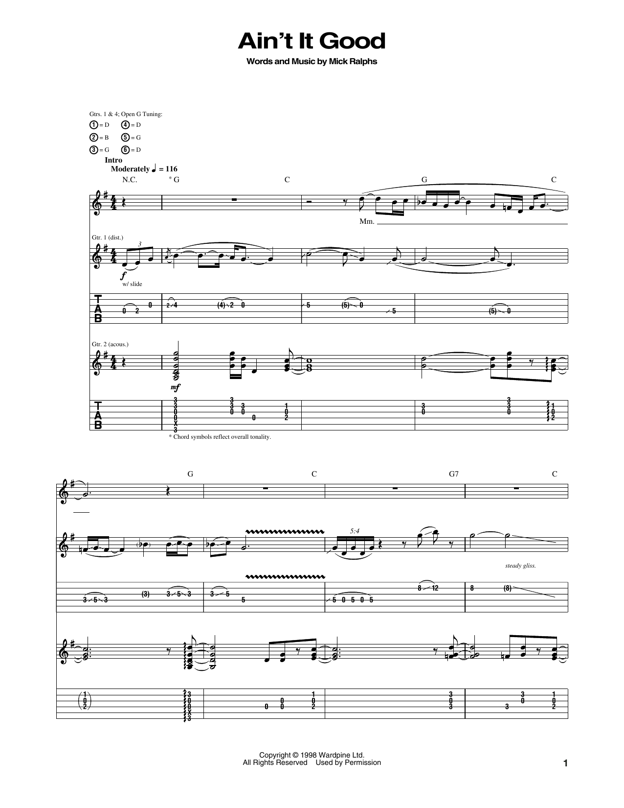 Bad Company Ain't It Good sheet music notes and chords arranged for Guitar Tab
