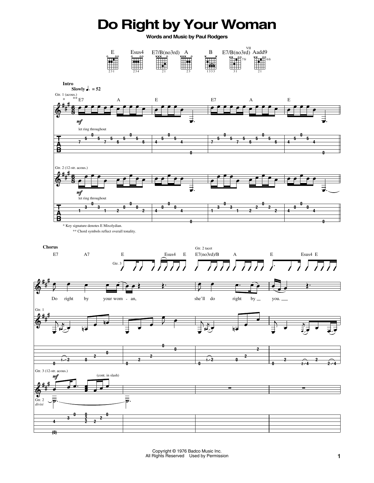 Bad Company Do Right By Your Woman sheet music notes and chords arranged for Guitar Tab