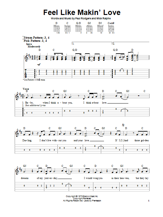 Bad Company Feel Like Makin' Love sheet music notes and chords arranged for Real Book – Melody, Lyrics & Chords