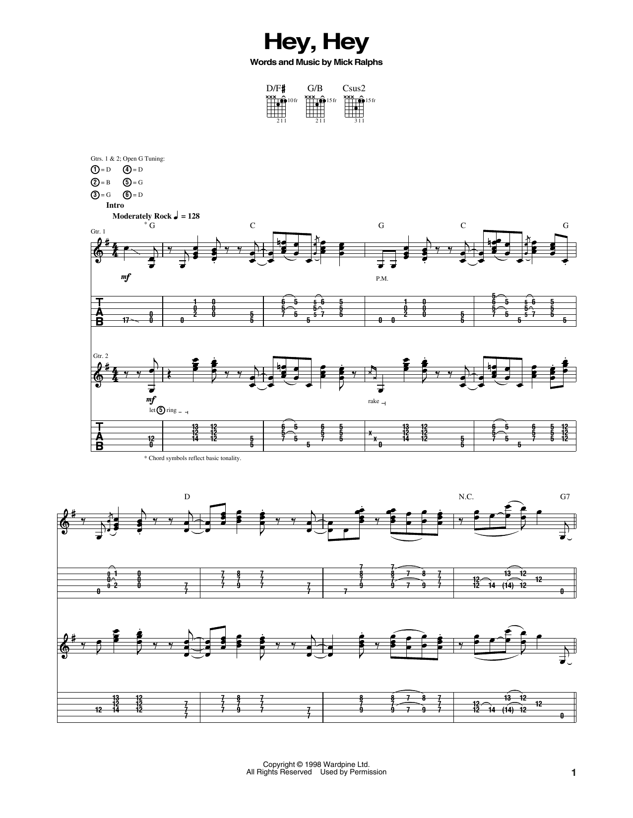 Bad Company Hey, Hey sheet music notes and chords arranged for Guitar Tab