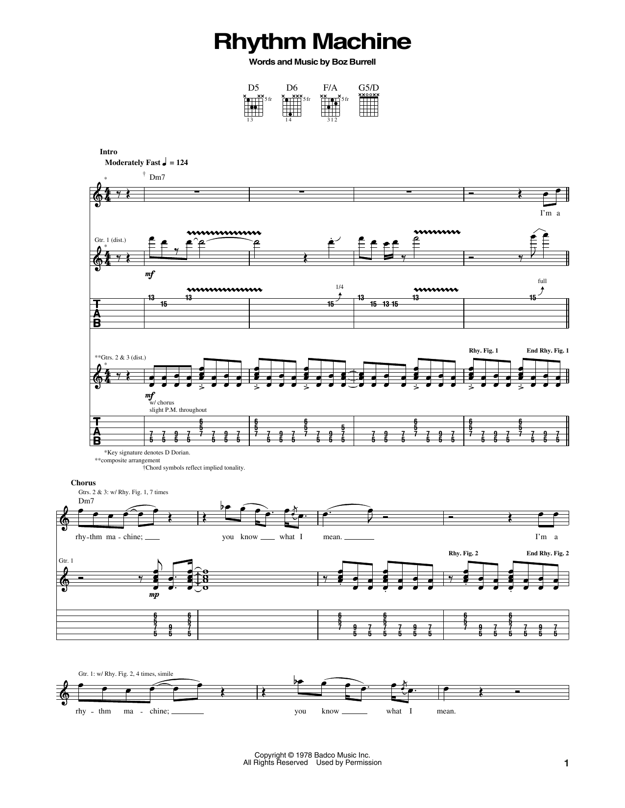 Bad Company Rhythm Machine sheet music notes and chords arranged for Guitar Tab