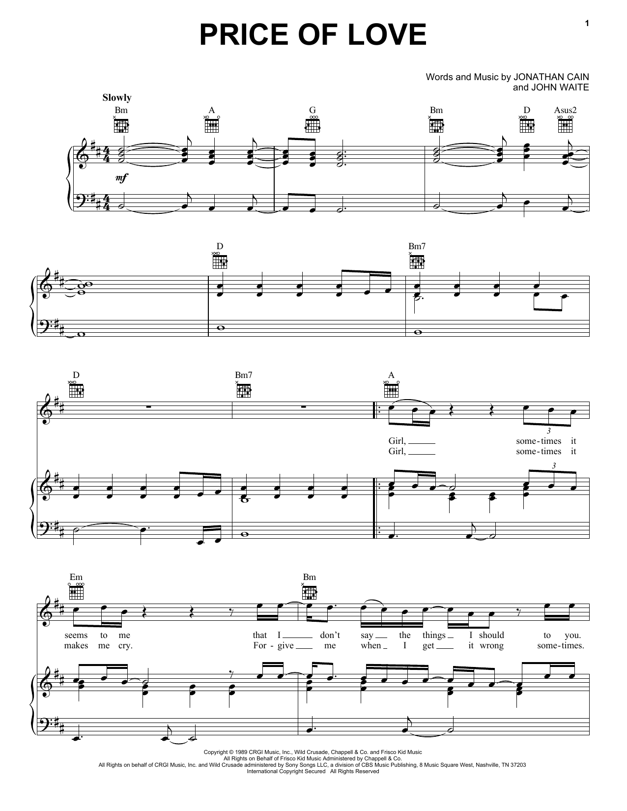 Bad English Price Of Love sheet music notes and chords arranged for Piano, Vocal & Guitar Chords (Right-Hand Melody)
