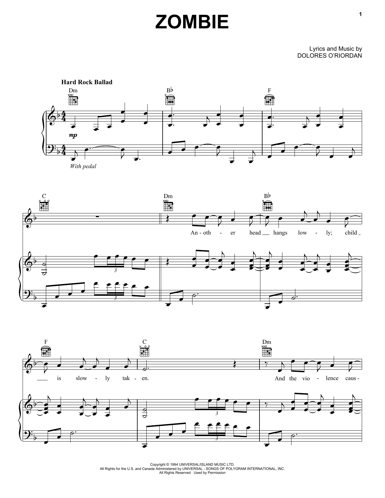Bad Wolves Zombie sheet music notes and chords arranged for Piano, Vocal & Guitar Chords (Right-Hand Melody)