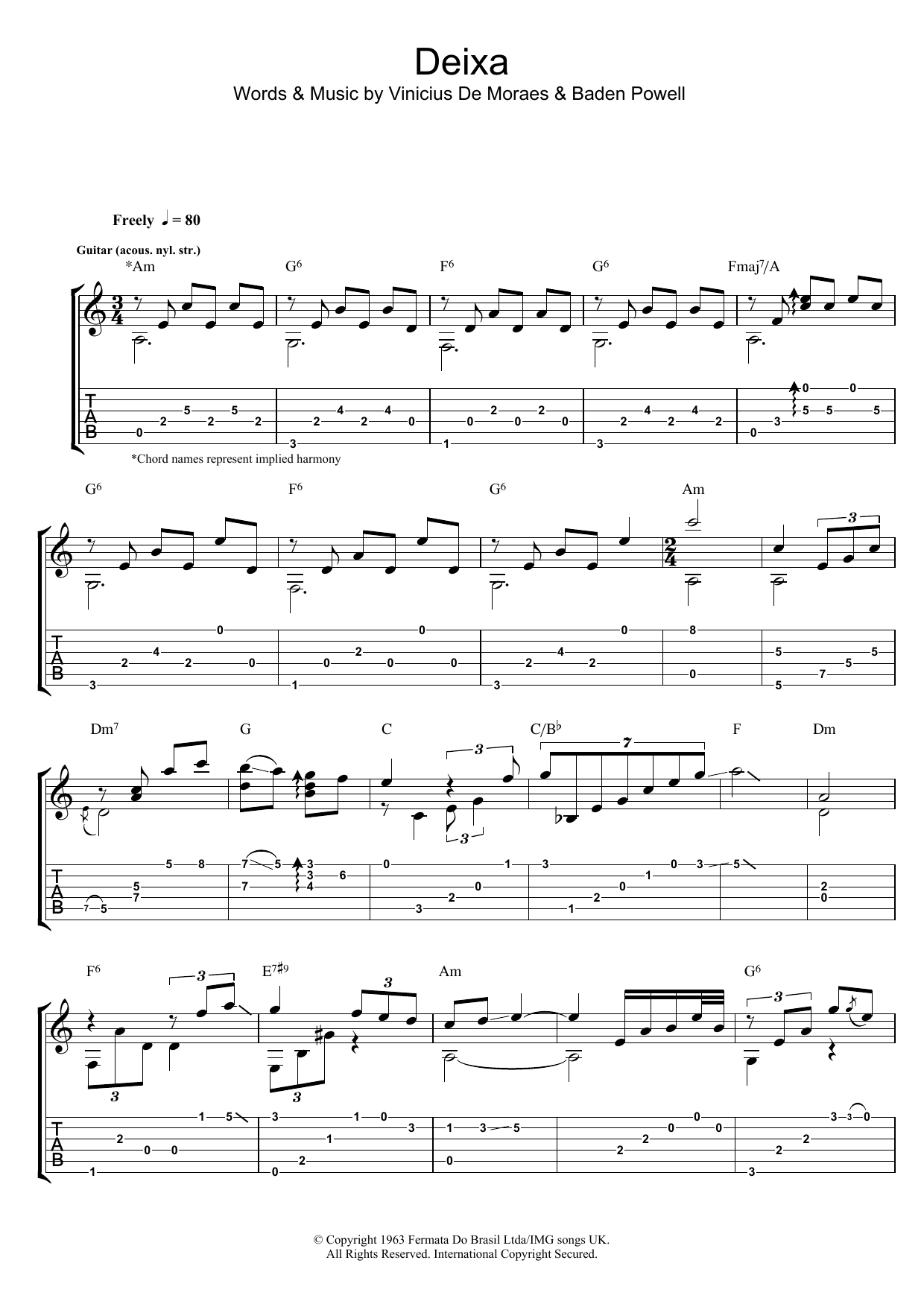 Baden Powell Deixa sheet music notes and chords arranged for Guitar Tab