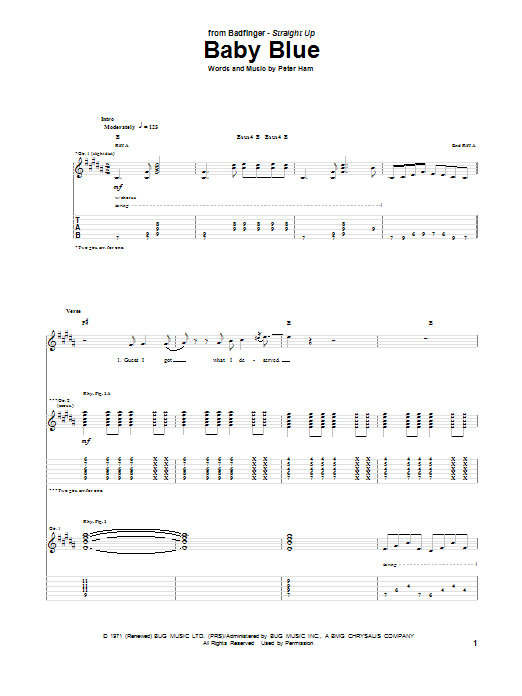 Badfinger Baby Blue sheet music notes and chords arranged for Ukulele