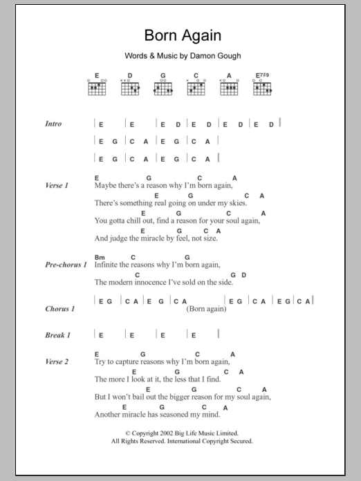 Badly Drawn Boy Born Again sheet music notes and chords arranged for Lead Sheet / Fake Book