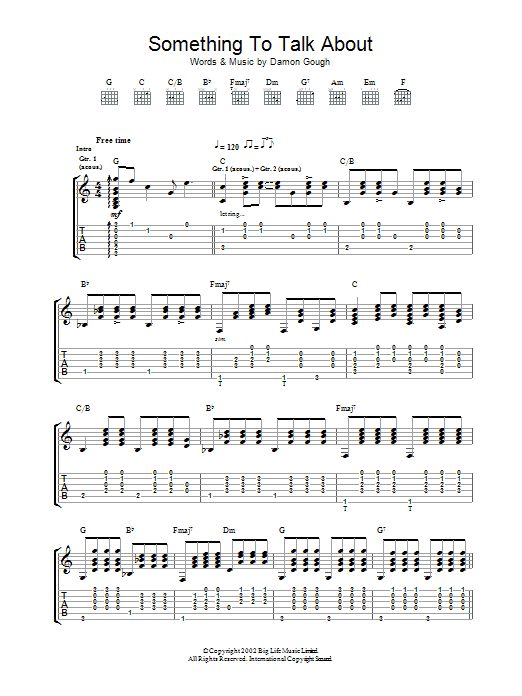 Badly Drawn Boy Something To Talk About sheet music notes and chords arranged for Guitar Chords/Lyrics