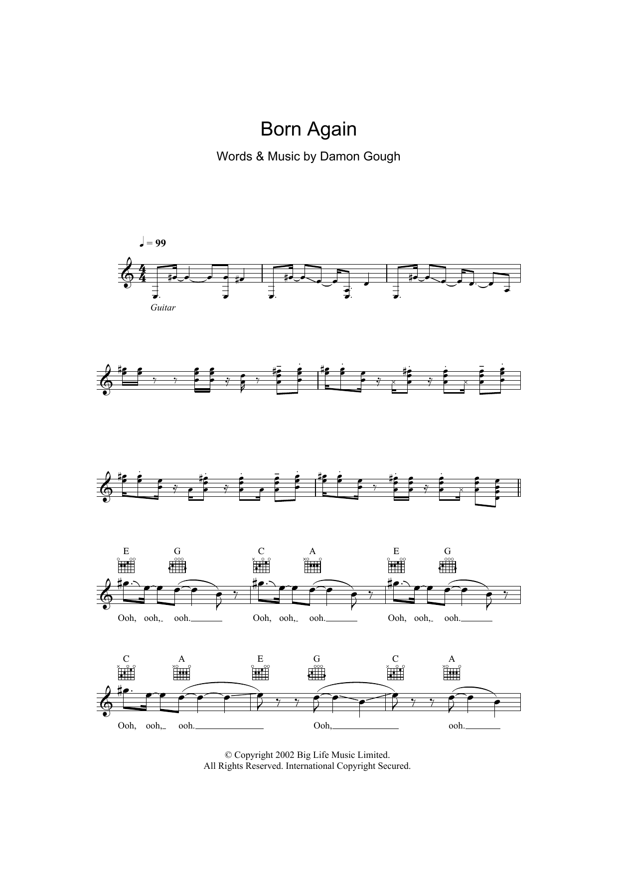 Badly Drawn Boy Born Again sheet music notes and chords arranged for Lead Sheet / Fake Book