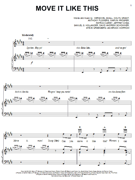 Baha Men Move It Like This sheet music notes and chords arranged for Piano, Vocal & Guitar Chords (Right-Hand Melody)