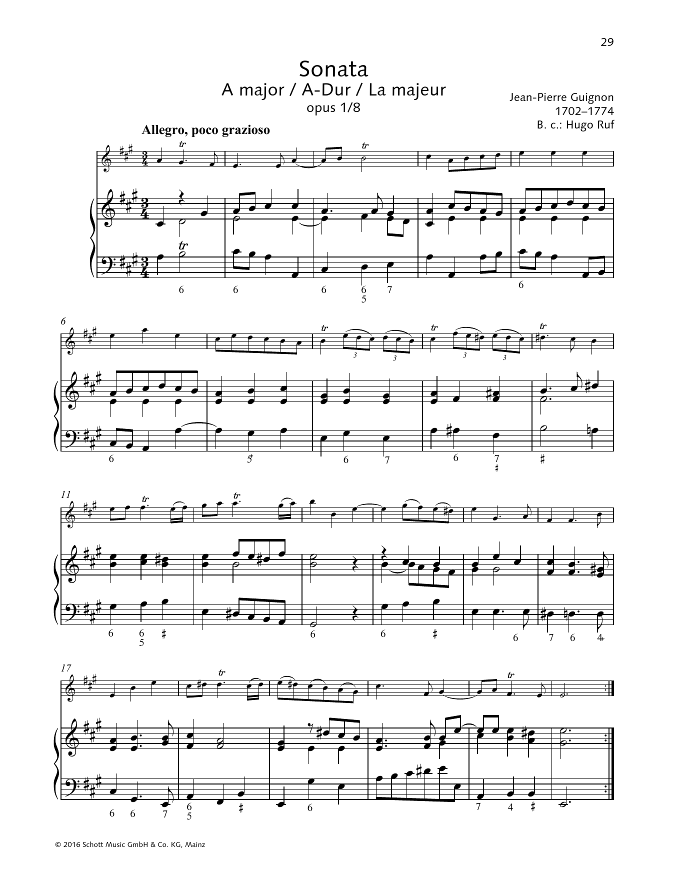 Baldassare Galuppi Sonata A Major sheet music notes and chords arranged for Woodwind Solo