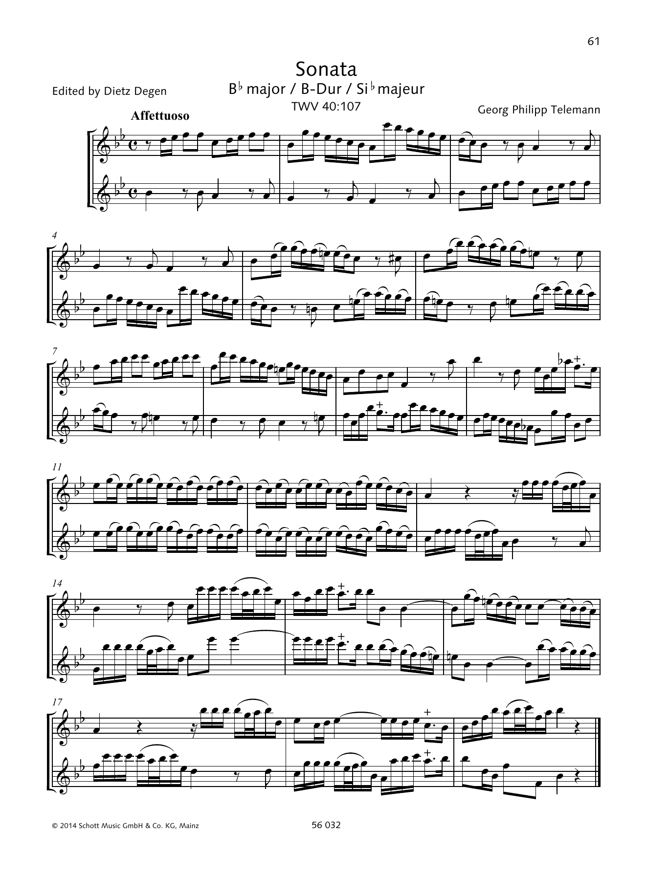Baldassare Galuppi Sonata B-flat major sheet music notes and chords arranged for Woodwind Ensemble