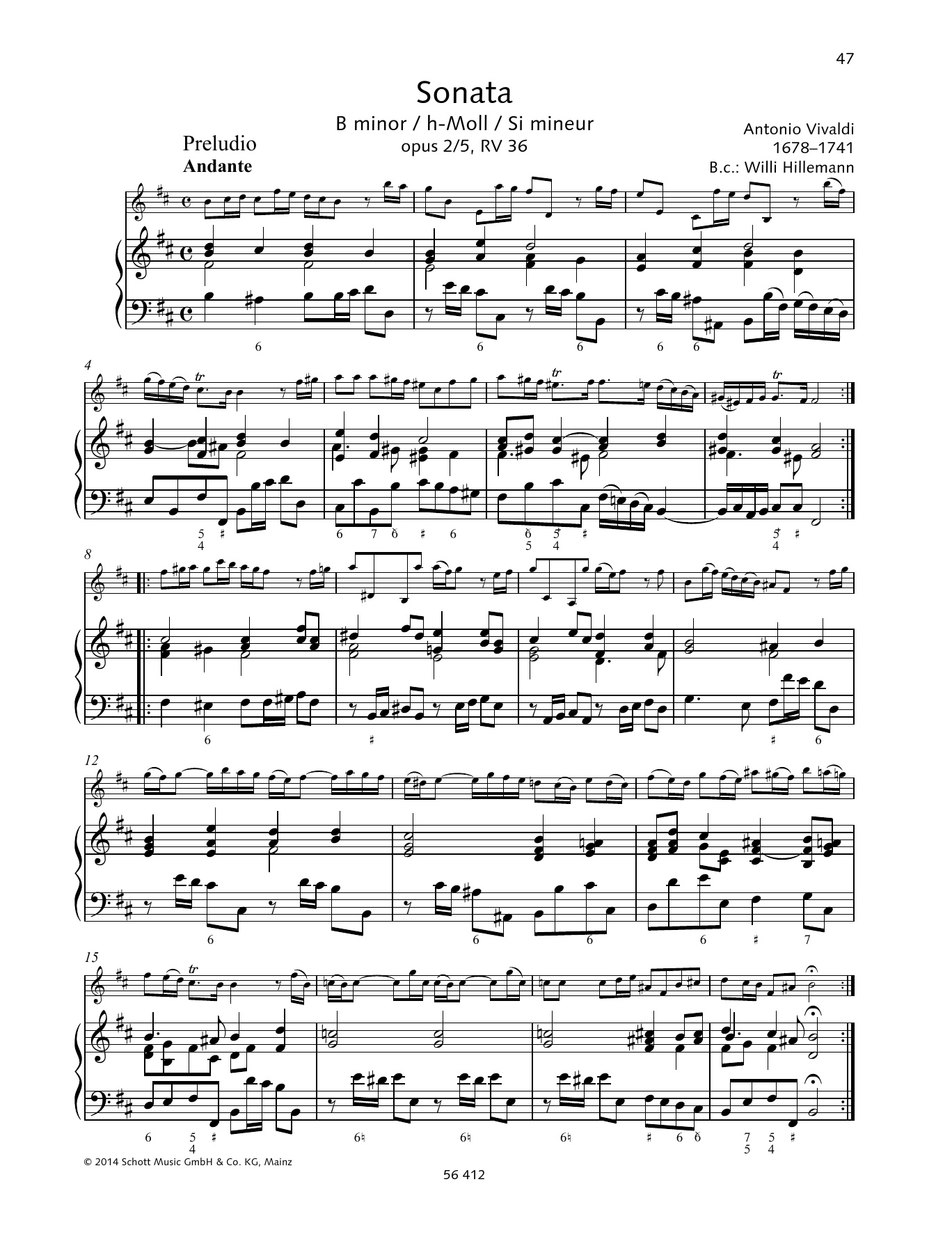 Baldassare Galuppi Sonata B Minor sheet music notes and chords arranged for String Solo