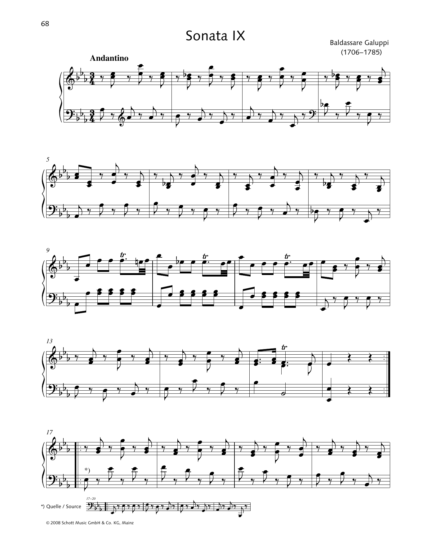 Baldassare Galuppi Sonata IX E-flat major sheet music notes and chords arranged for Piano Solo