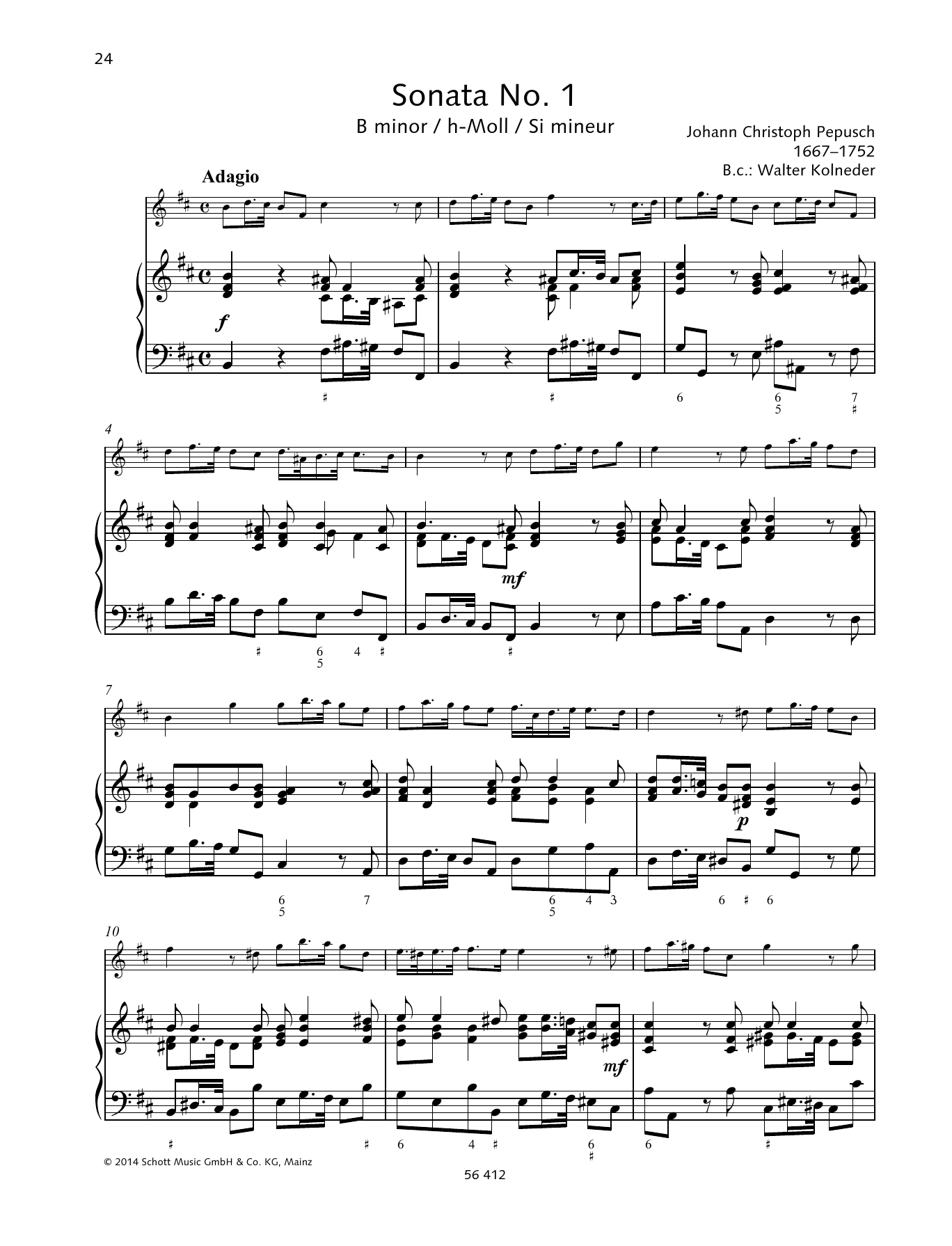 Baldassare Galuppi Sonata No. 1 B minor sheet music notes and chords arranged for String Solo