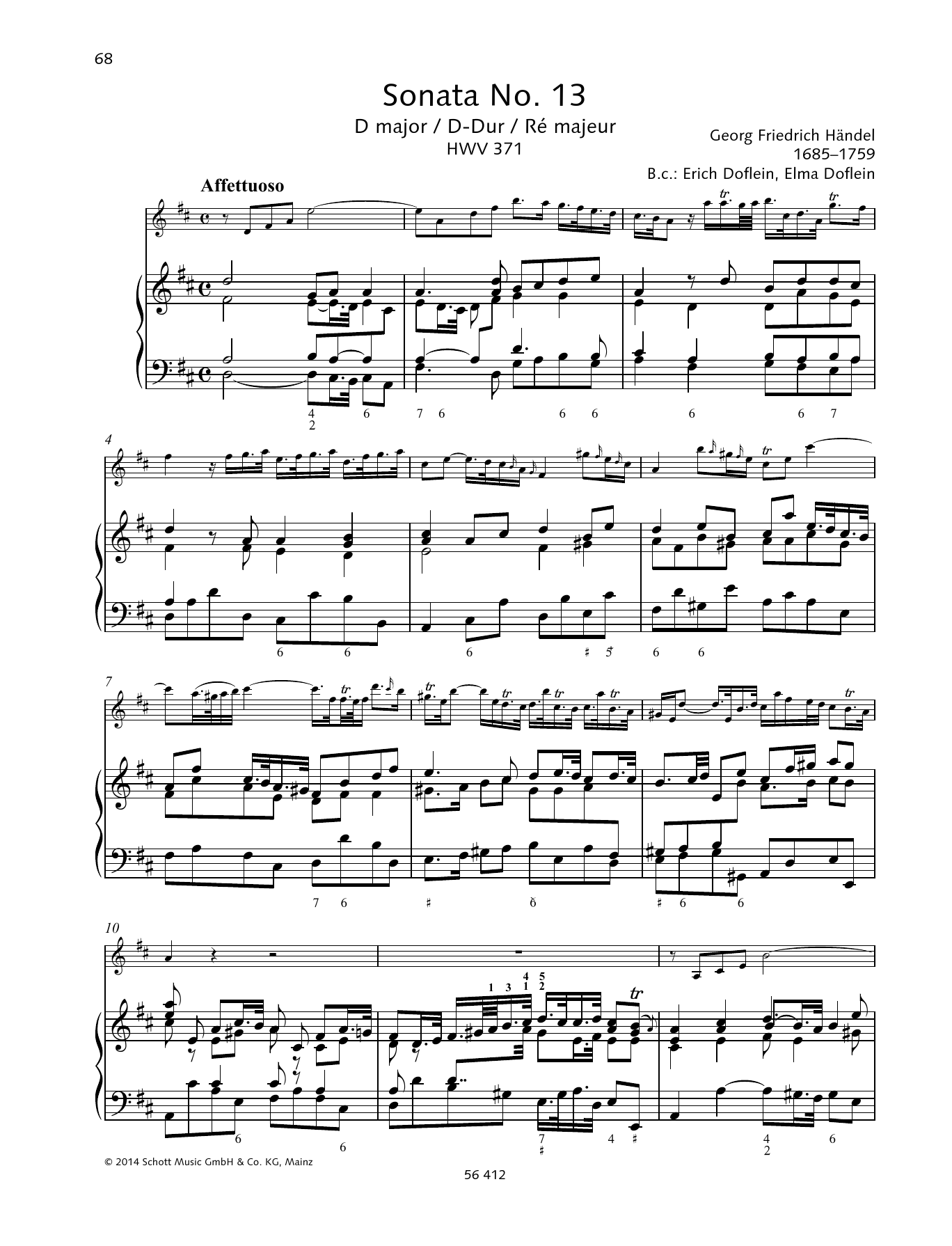 Baldassare Galuppi Sonata No. 13 D major sheet music notes and chords arranged for String Solo