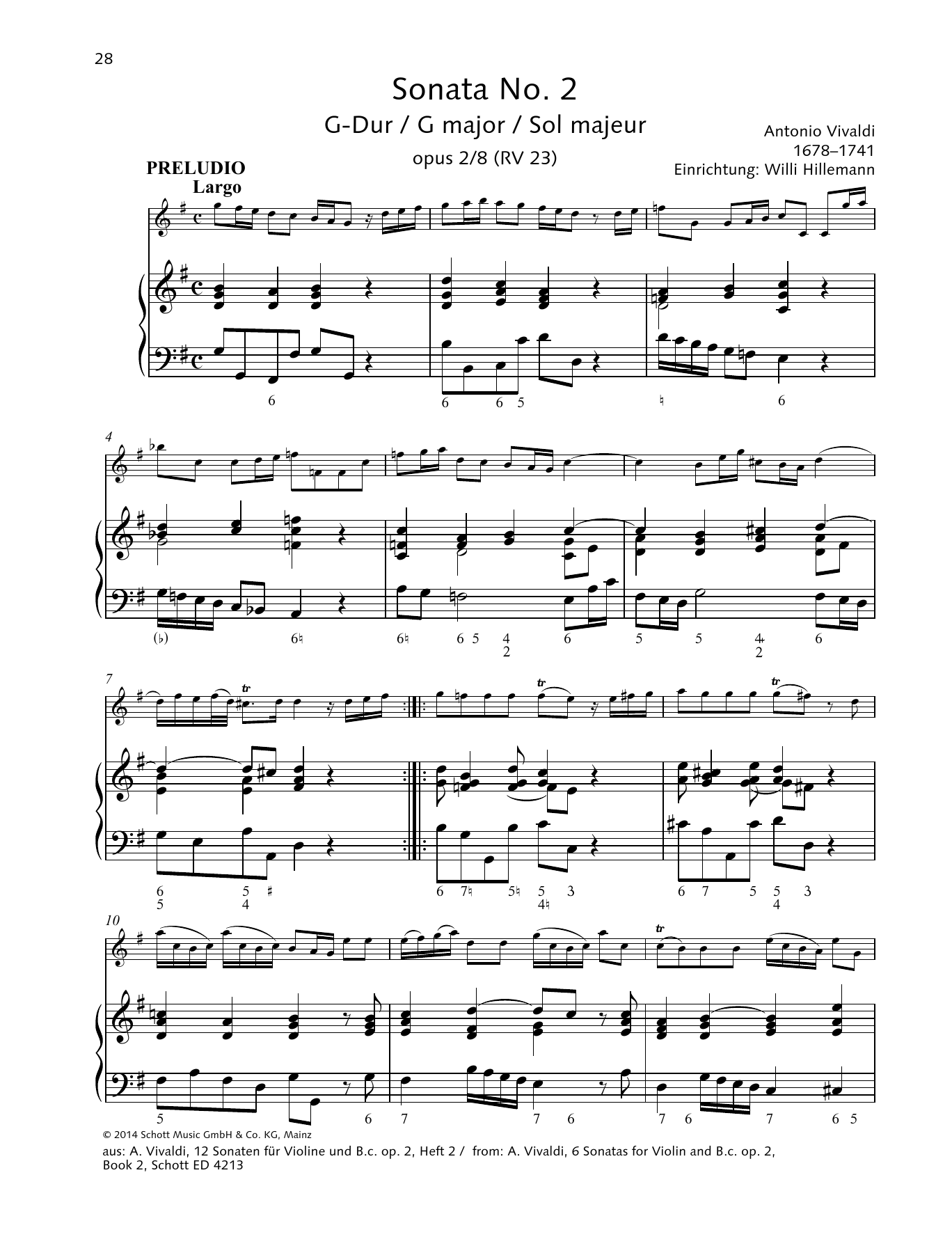 Baldassare Galuppi Sonata No. 2 G major sheet music notes and chords arranged for String Solo
