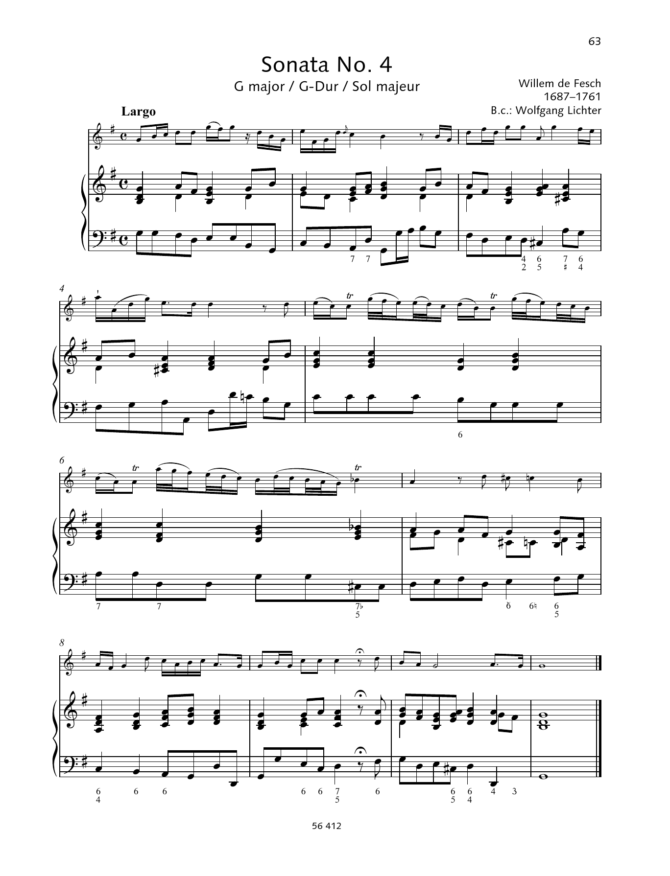 Baldassare Galuppi Sonata No. 4 G major sheet music notes and chords arranged for String Solo