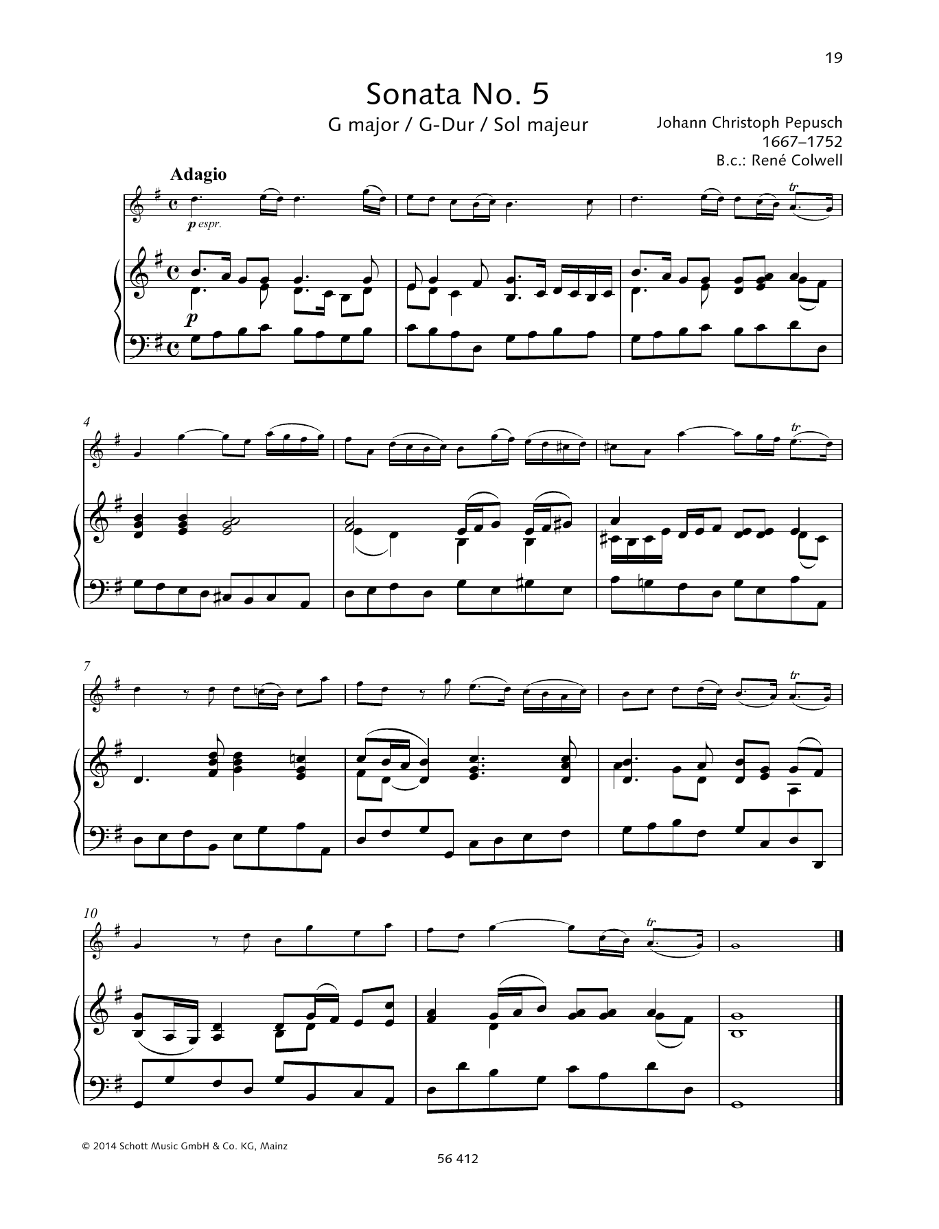 Baldassare Galuppi Sonata No. 5 G major sheet music notes and chords arranged for String Solo