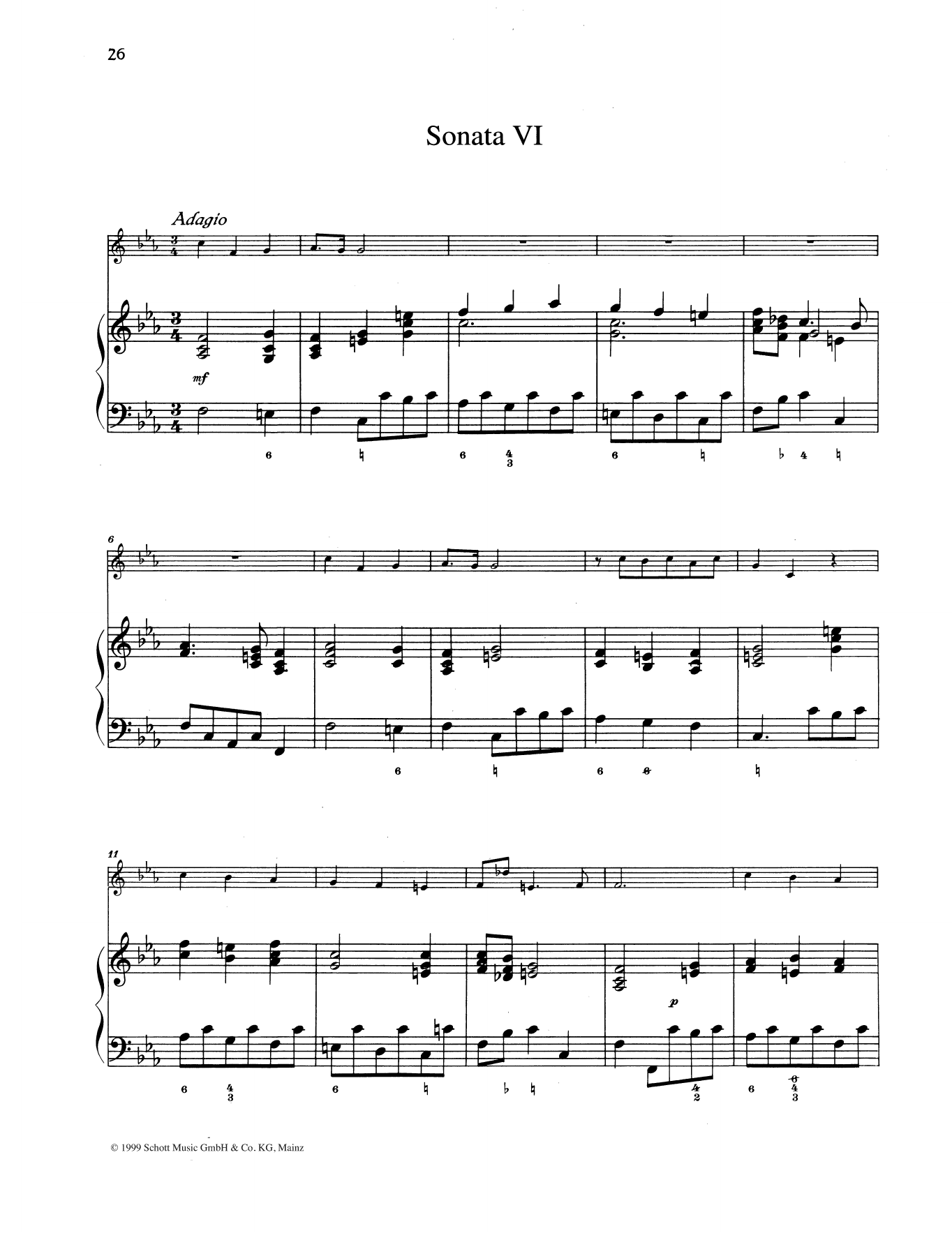 Baldassare Galuppi Sonata No. 6 sheet music notes and chords arranged for String Solo