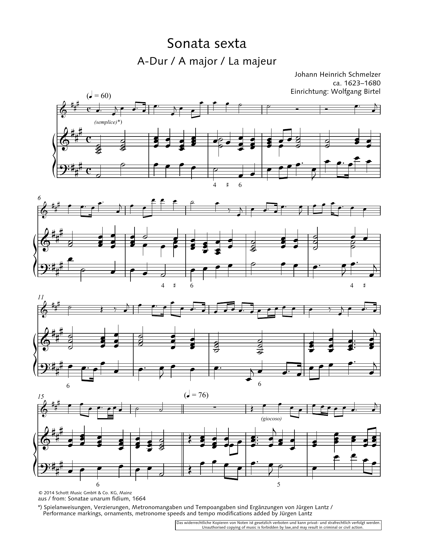 Baldassare Galuppi Sonata sexta sheet music notes and chords arranged for String Solo