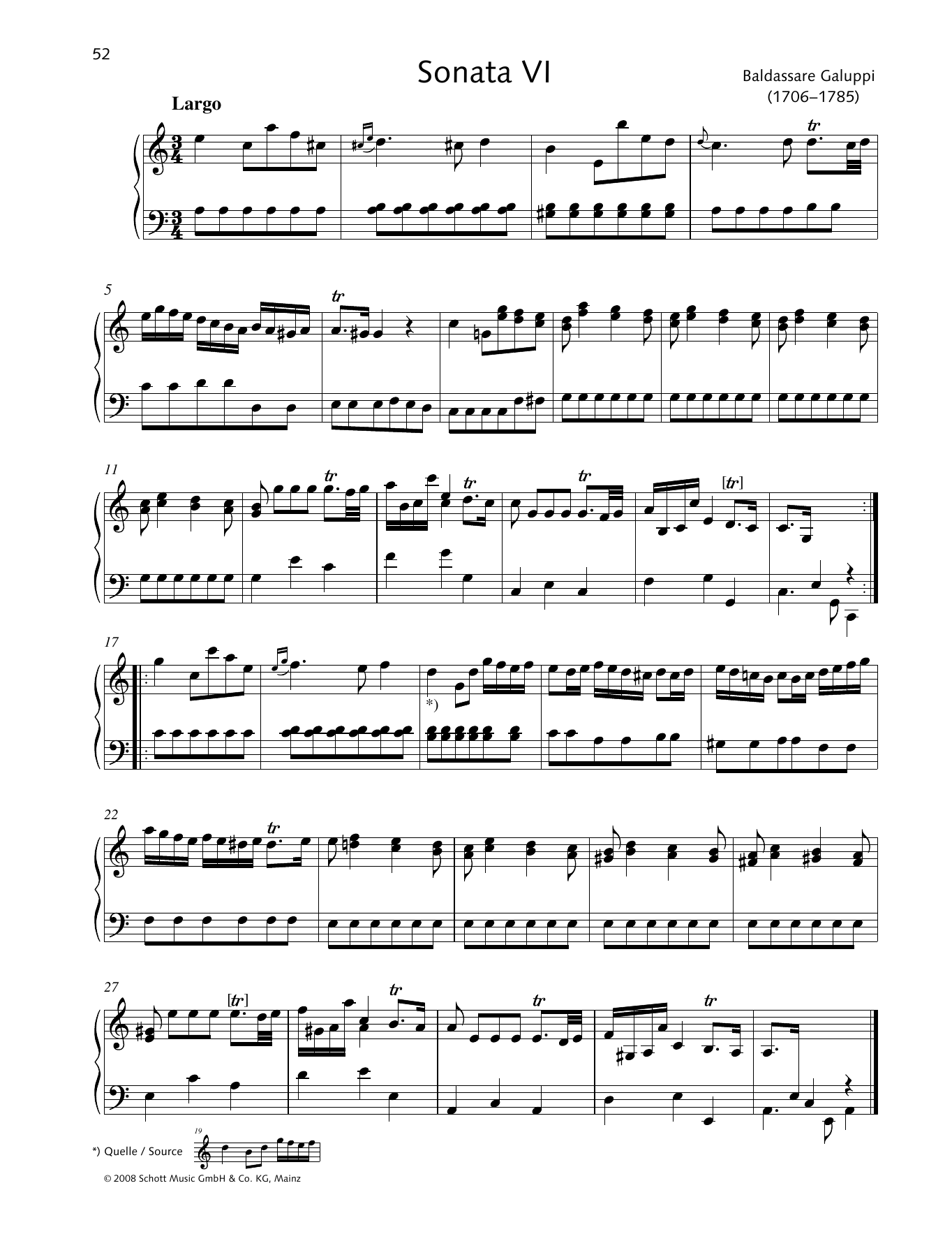 Baldassare Galuppi Sonata VI A minor sheet music notes and chords arranged for Piano Solo