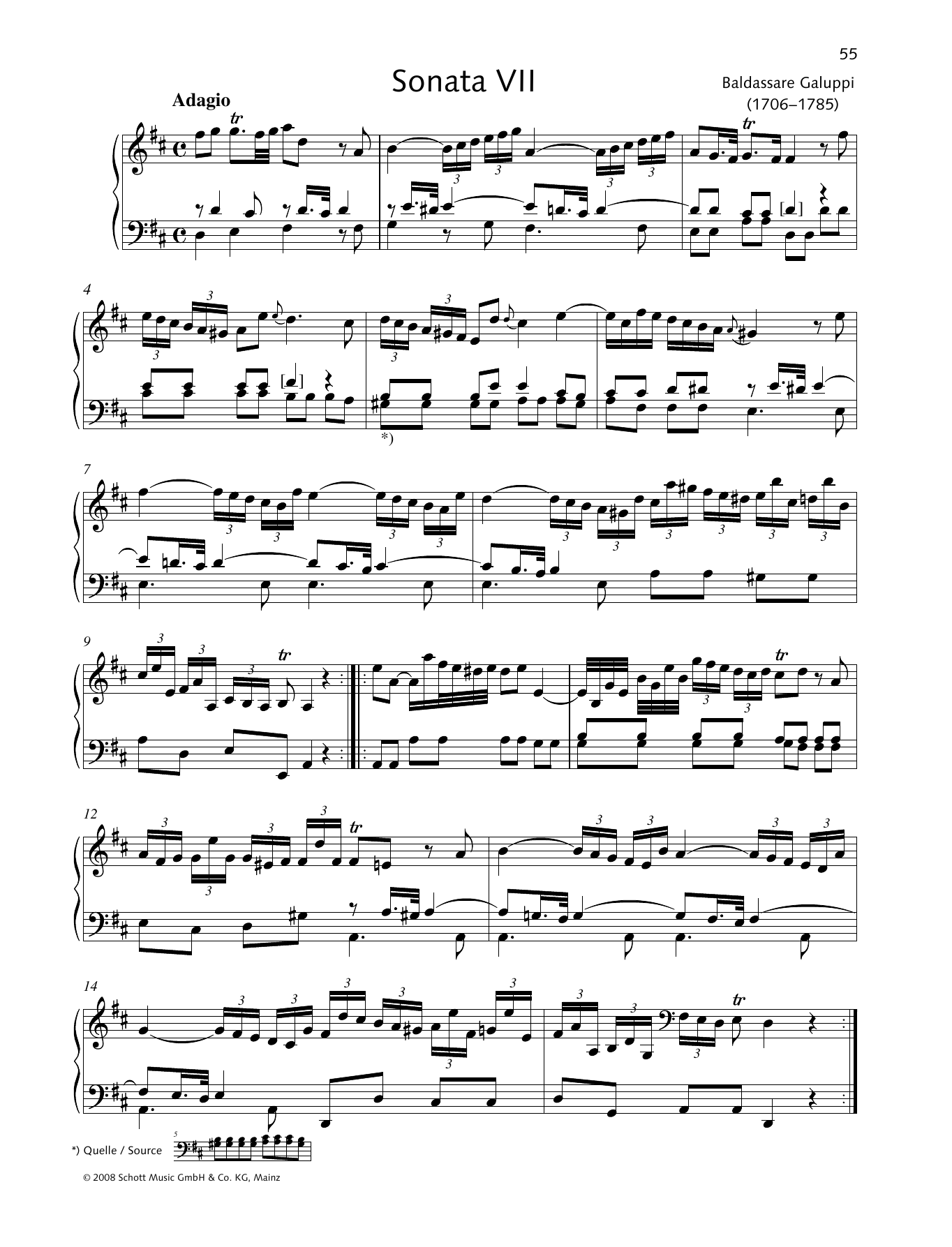 Baldassare Galuppi Sonata VII D major sheet music notes and chords arranged for Piano Solo