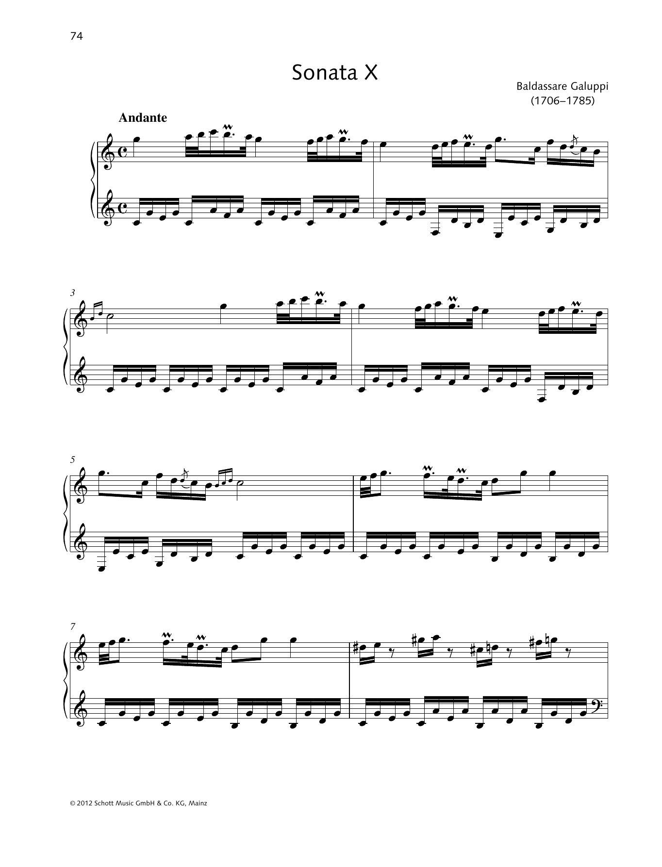 Baldassare Galuppi Sonata X C major sheet music notes and chords arranged for Piano Solo
