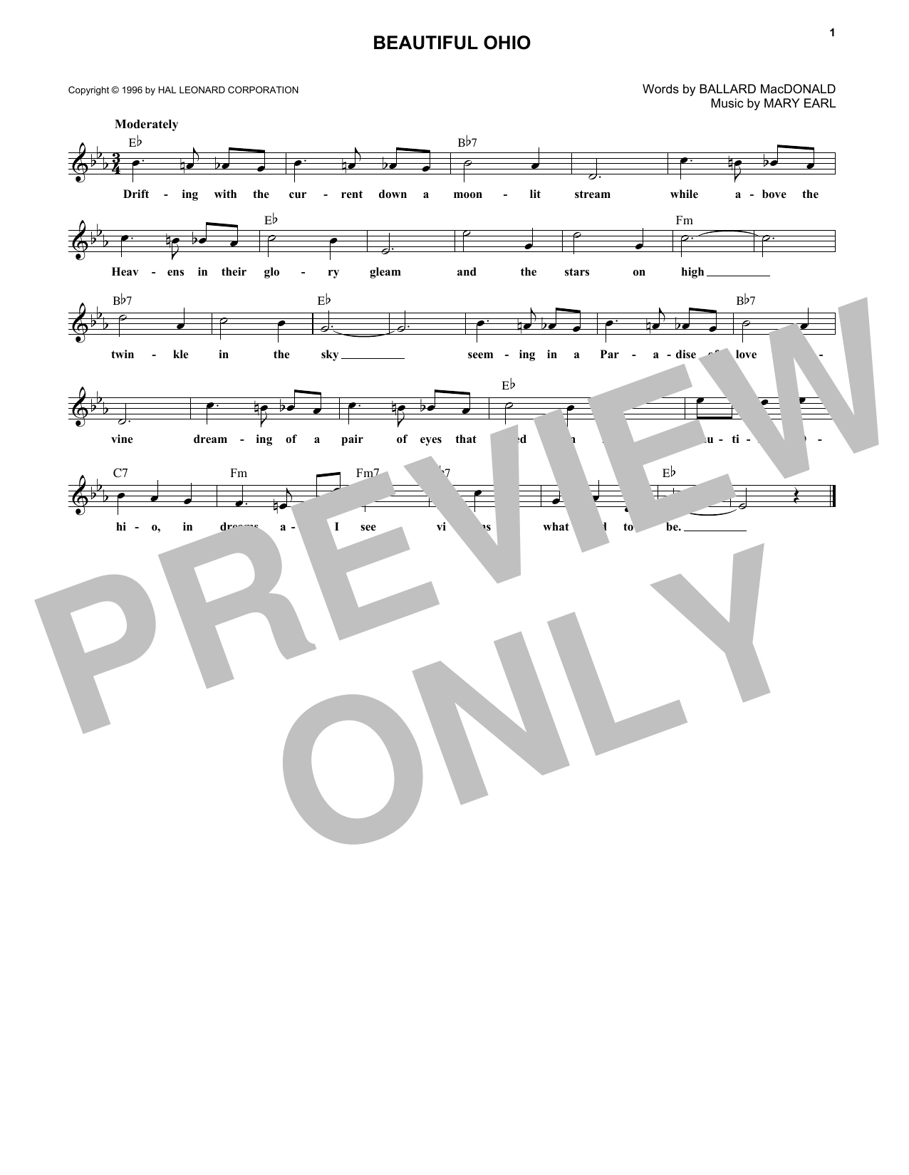 Ballard MacDonald Beautiful Ohio sheet music notes and chords arranged for Lead Sheet / Fake Book