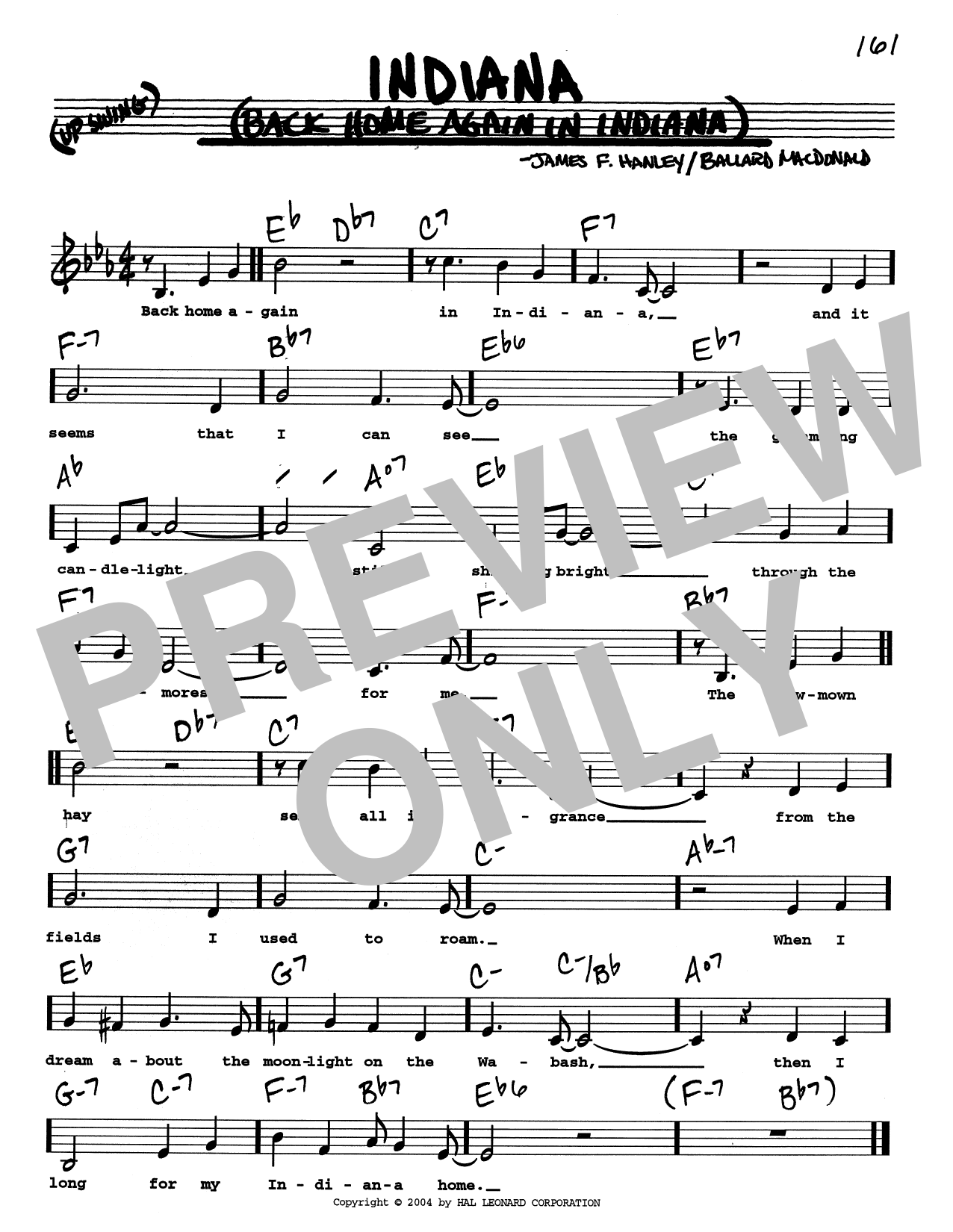 Ballard MacDonald Indiana (Back Home Again In Indiana) (Low Voice) sheet music notes and chords arranged for Real Book – Melody, Lyrics & Chords