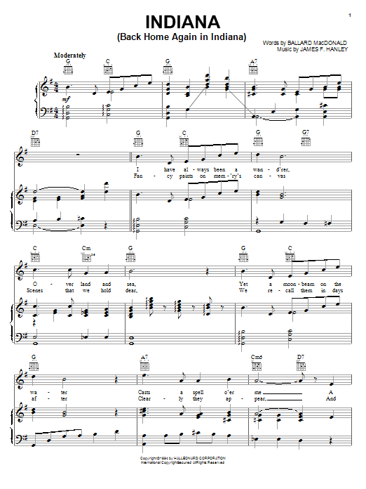 Ballard MacDonald Indiana (Back Home Again In Indiana) sheet music notes and chords arranged for Ukulele