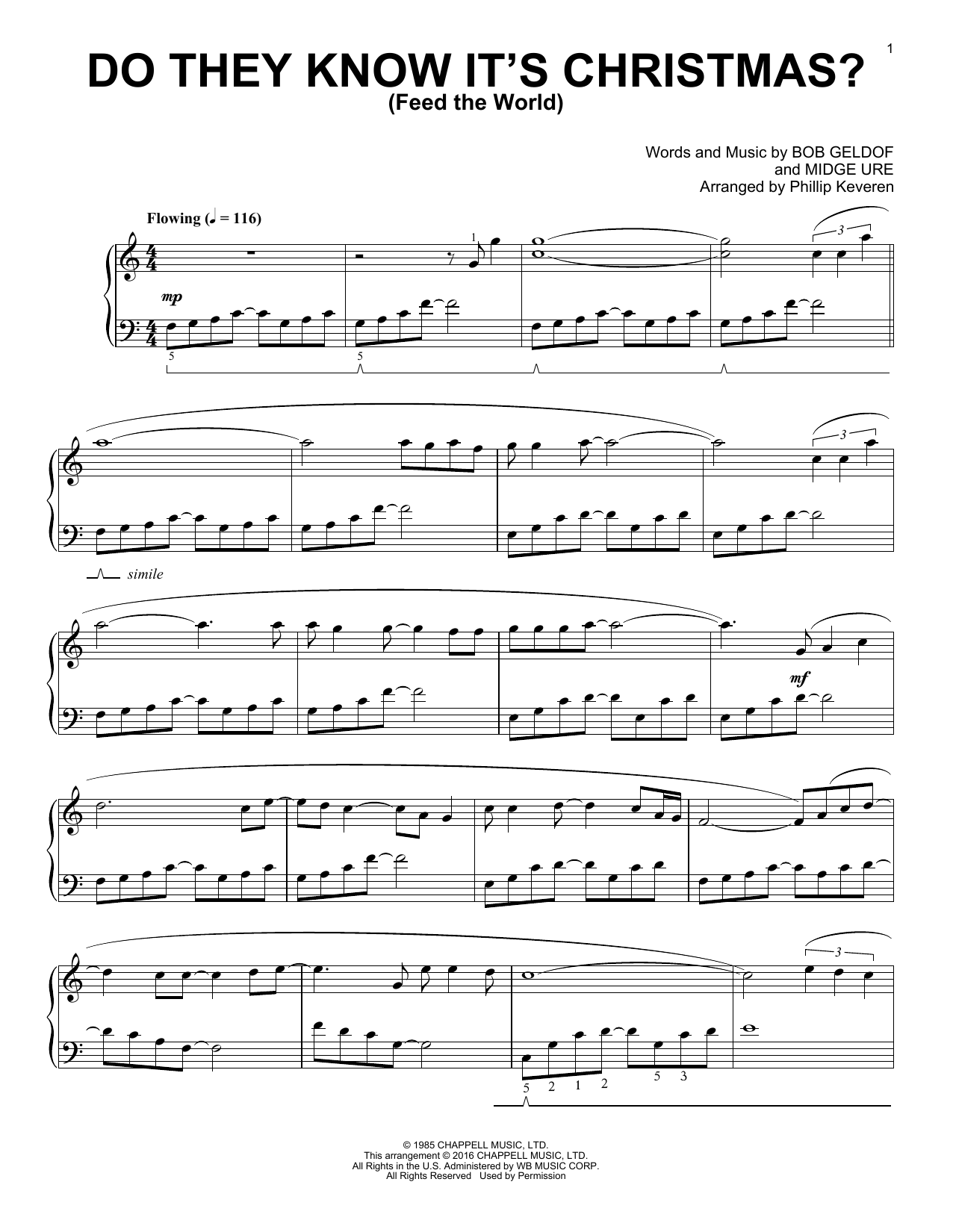 Band Aid Do They Know It's Christmas? (Feed The World) (arr. Phillip Keveren) sheet music notes and chords arranged for Piano Solo