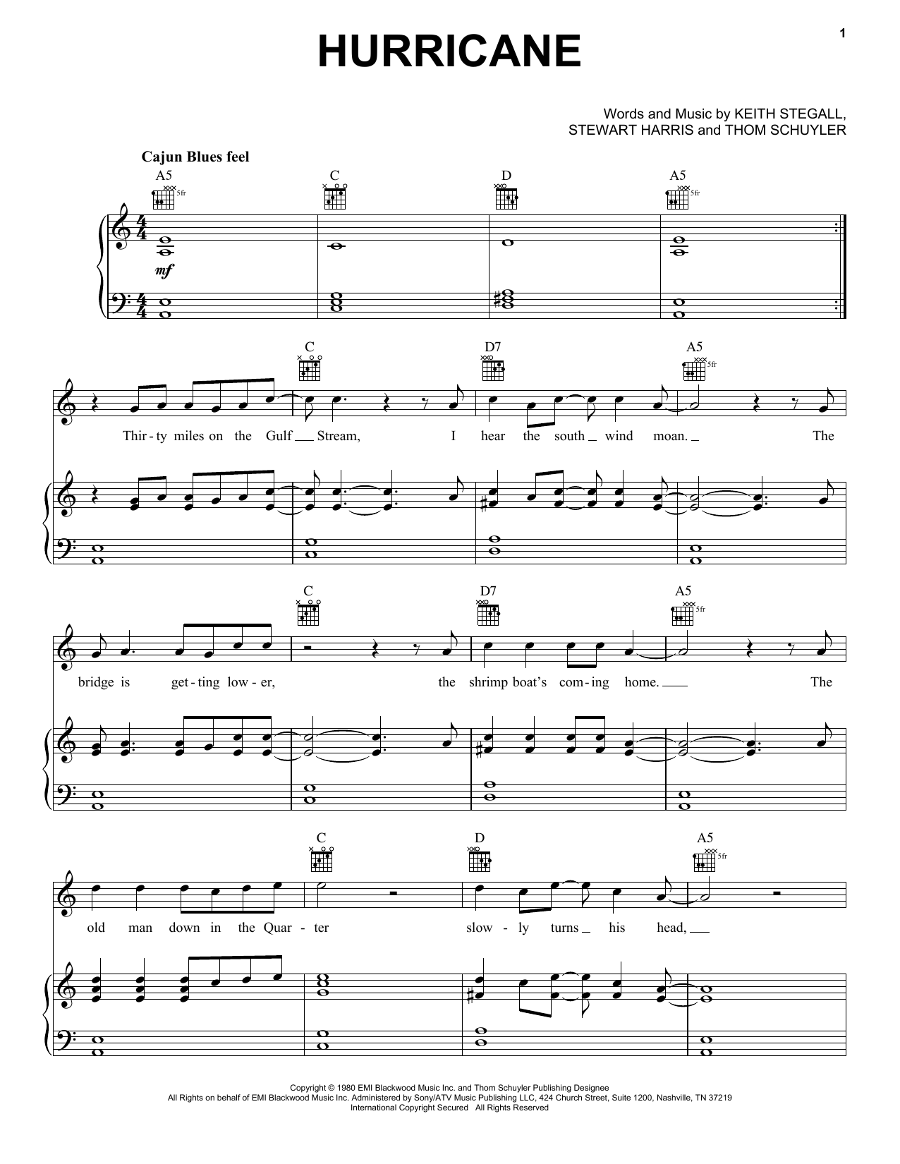 Band Of Heathens Hurricane sheet music notes and chords arranged for Piano, Vocal & Guitar Chords (Right-Hand Melody)