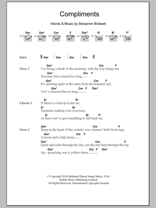 Band Of Horses Compliments sheet music notes and chords arranged for Guitar Chords/Lyrics