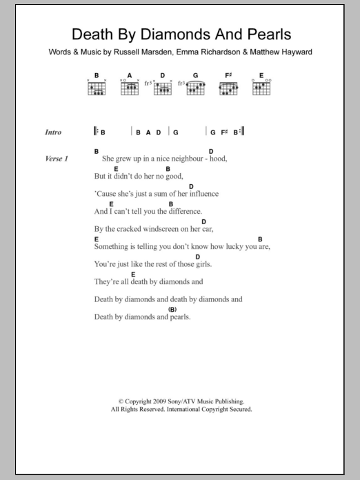 Band Of Skulls Death By Diamonds And Pearls sheet music notes and chords arranged for Guitar Chords/Lyrics