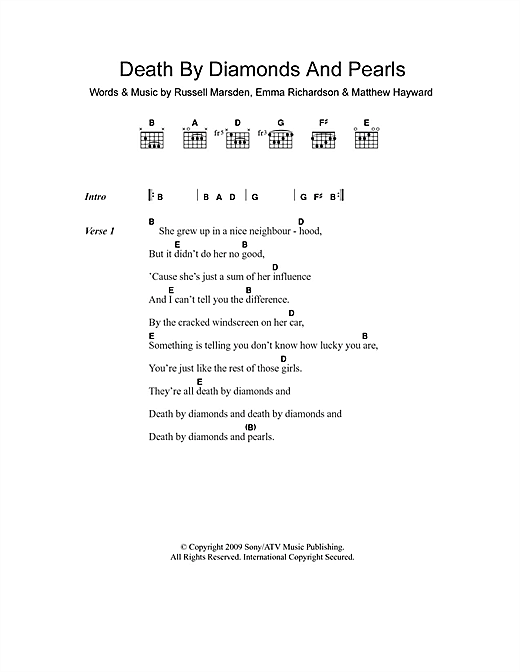 Band Of Skulls Death By Diamonds And Pearls sheet music notes and chords arranged for Guitar Chords/Lyrics