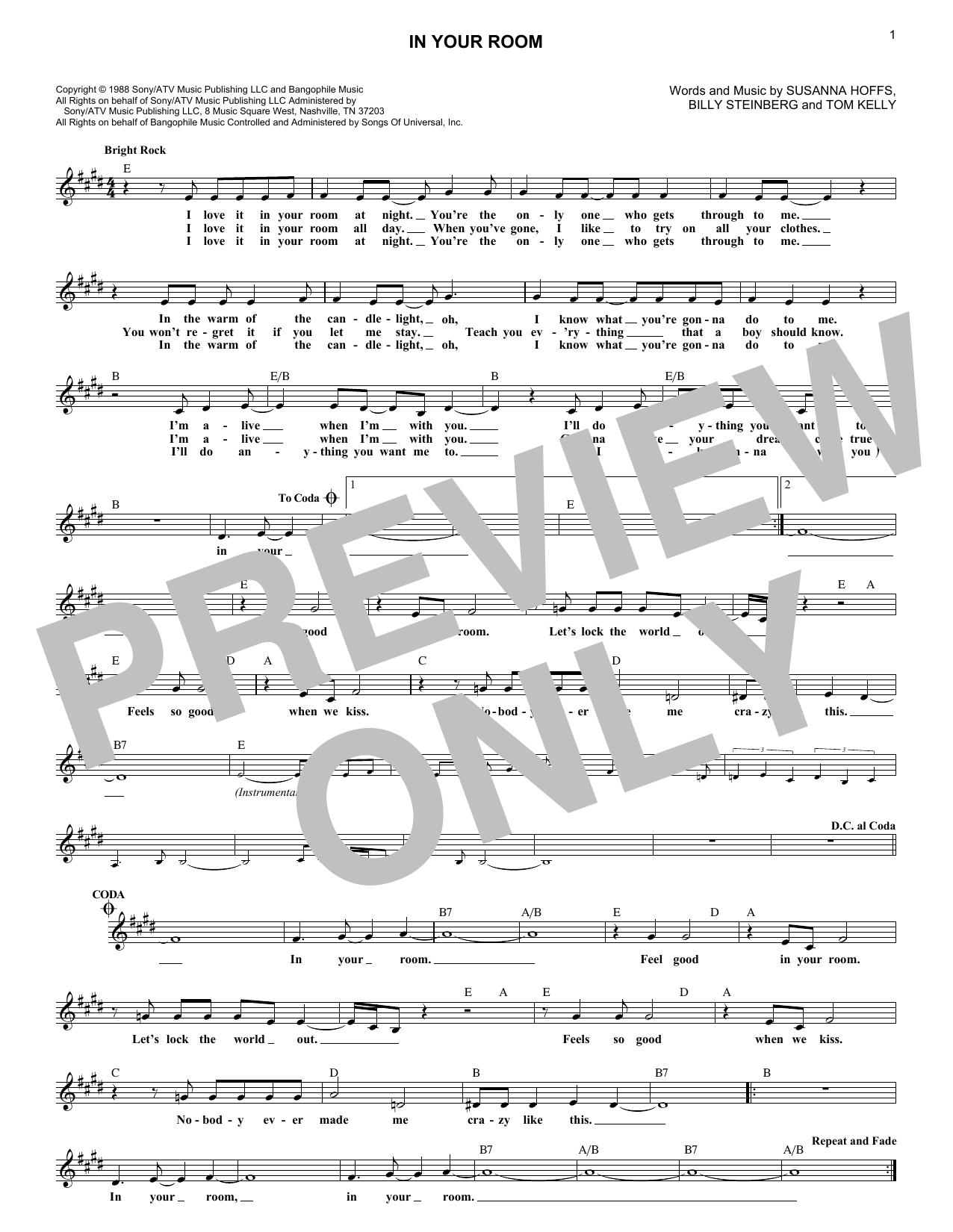 Bangles In Your Room sheet music notes and chords arranged for Lead Sheet / Fake Book
