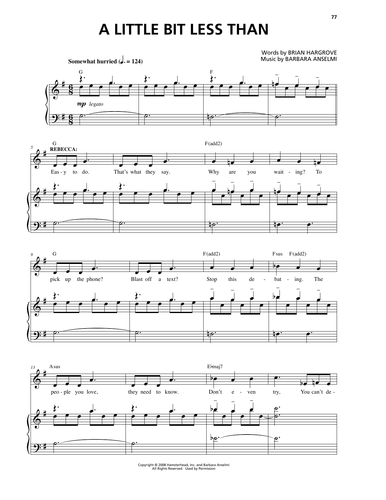 Barbara Anselmi & Brian Hargrove A Little Bit Less Than sheet music notes and chords arranged for Piano & Vocal