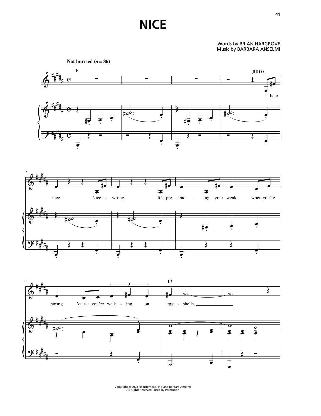 Barbara Anselmi & Brian Hargrove Nice sheet music notes and chords arranged for Piano & Vocal