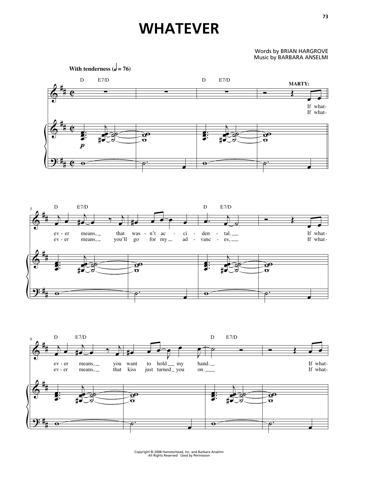 Barbara Anselmi & Brian Hargrove Whatever sheet music notes and chords arranged for Piano & Vocal