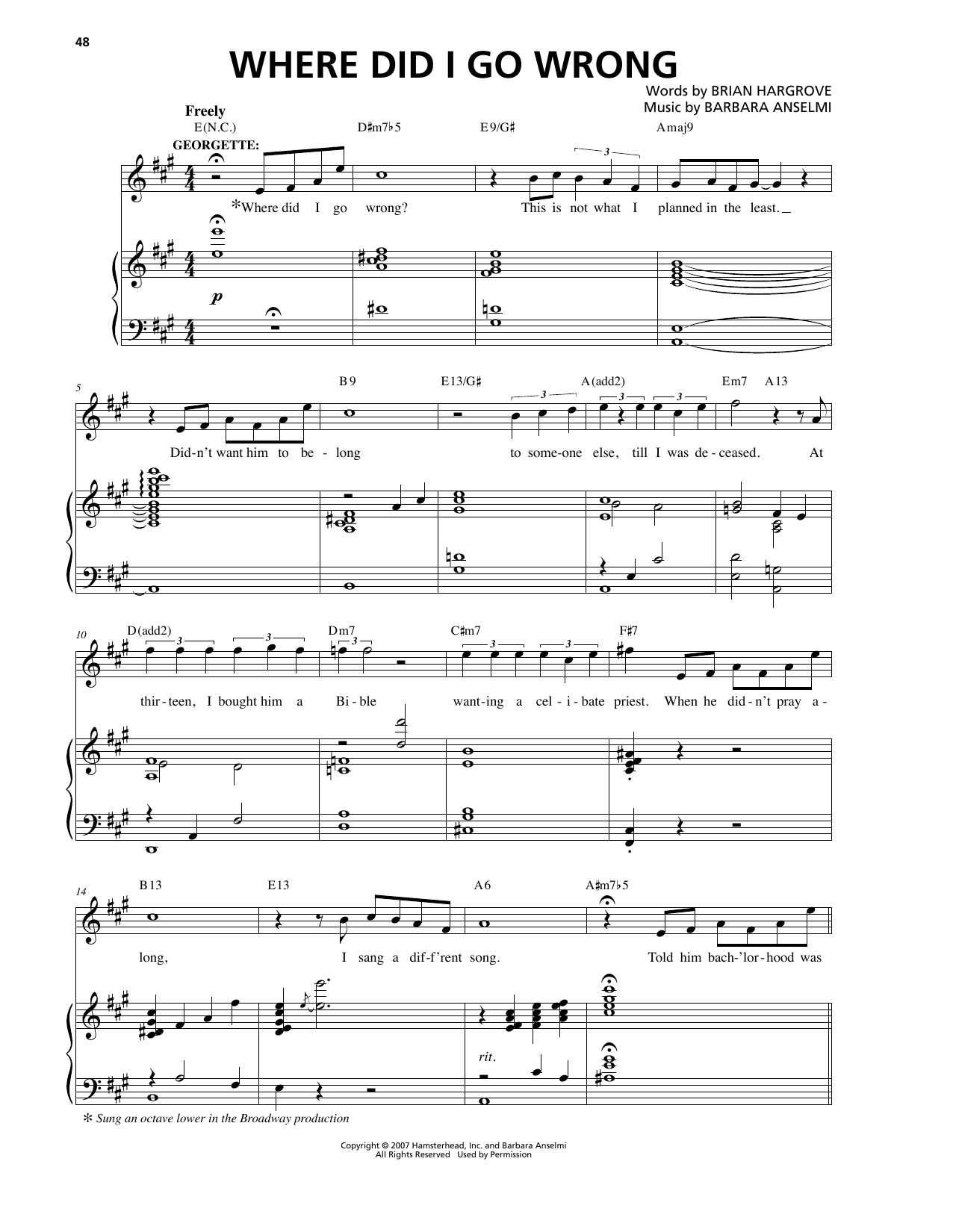 Barbara Anselmi & Brian Hargrove Where Did I Go Wrong sheet music notes and chords arranged for Piano & Vocal