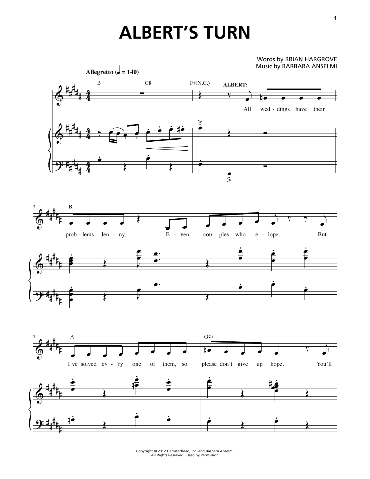 Barbara Anselmi and Brian Hargrove Albert's Turn sheet music notes and chords arranged for Piano & Vocal