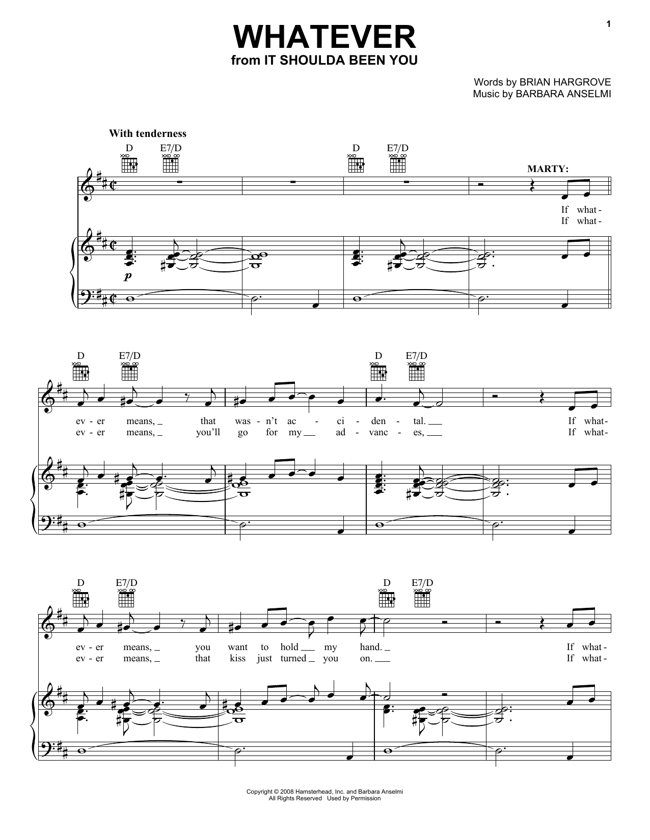 Barbara Anselmi Whatever sheet music notes and chords arranged for Piano, Vocal & Guitar Chords (Right-Hand Melody)