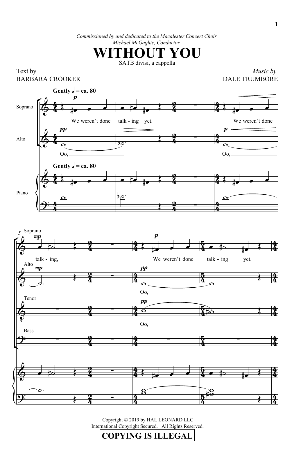 Barbara Crooker & Dale Trumbore Without You sheet music notes and chords arranged for SATB Choir